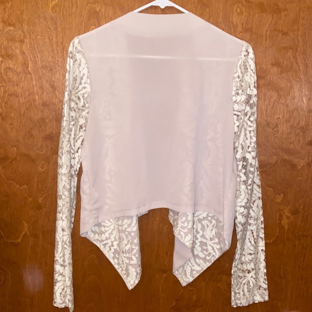 Charlotte Russe cream sweater with lace sleeves